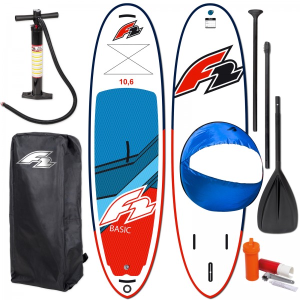 F2 SUP FREE RED 10,6'-11,6' 2023 STAND UP PADDLE BOARD KOMPLETT + ROUND SAIL